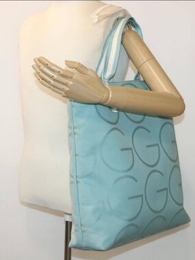 Vintage Gucci Tote Bag Baby Blue Monogram GG Shopping Purse Designer 2000s y2k